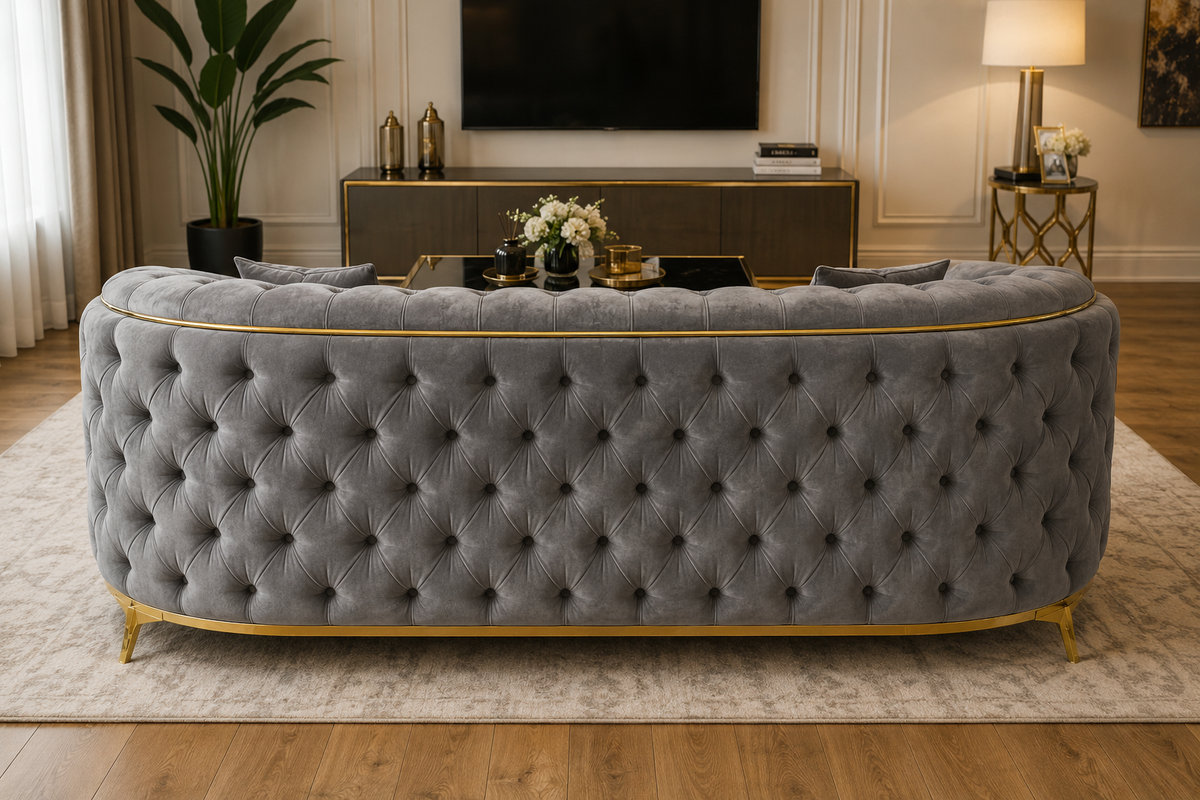 Luxury Grey Tufted Chesterfield Khalifa  Sofa