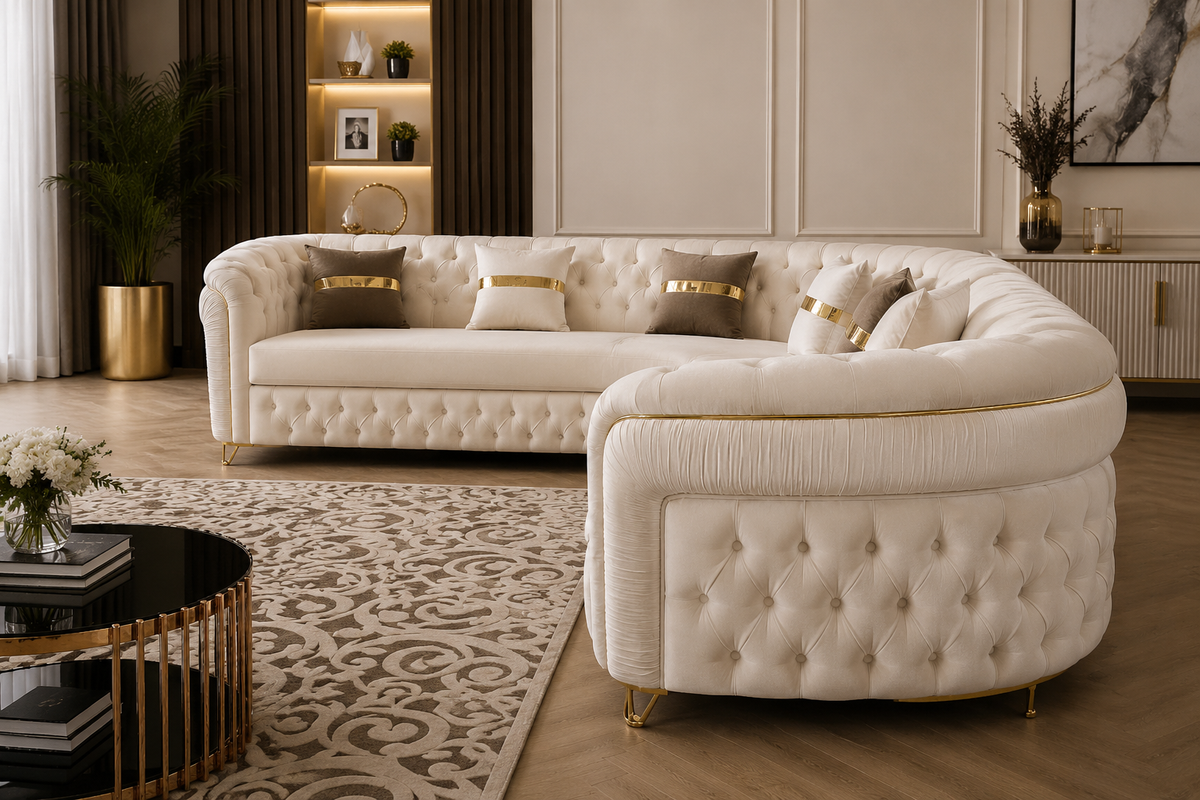 Luxury White L-Shaped Corner Sofa – 5 Seater