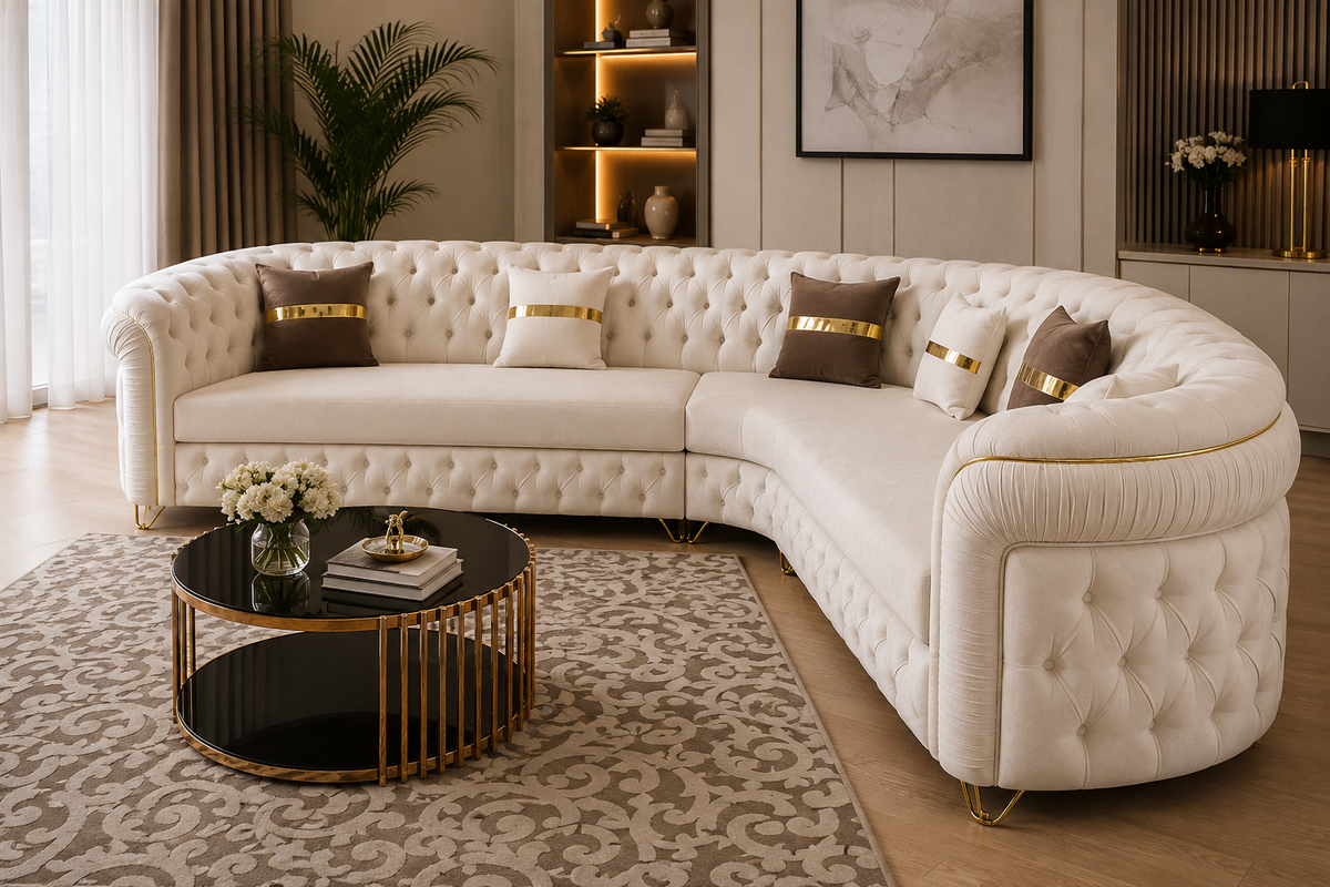 Luxury White L-Shaped Corner Sofa – 5 Seater