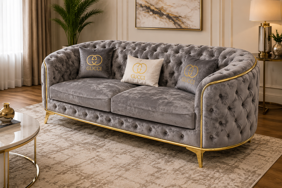 Luxury Grey Tufted Chesterfield Khalifa  Sofa