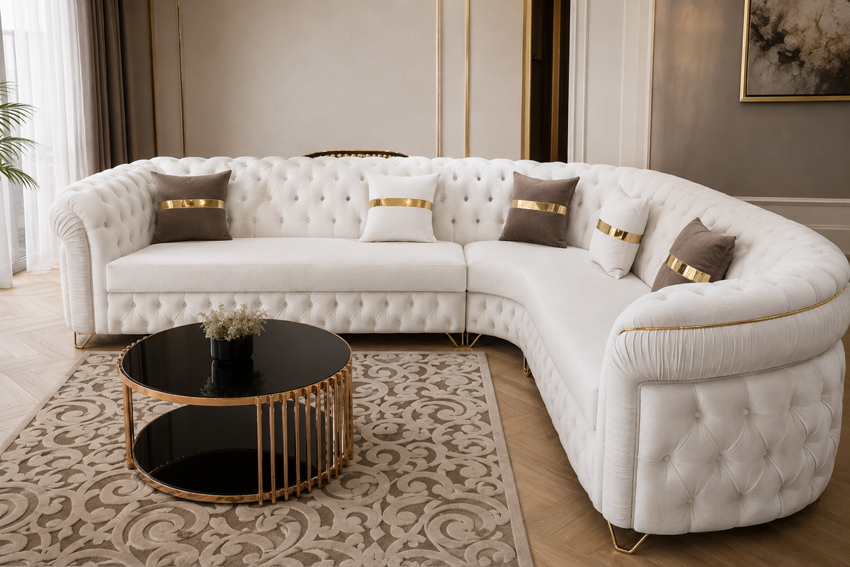 Luxury White L-Shaped Corner Sofa – 5 Seater