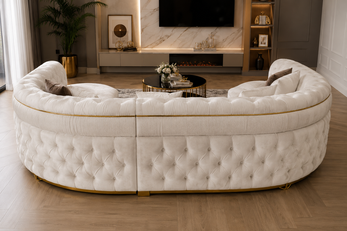 Luxury White L-Shaped Corner Sofa – 5 Seater