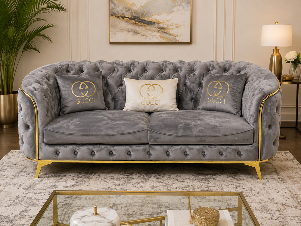 Luxury Grey Tufted Chesterfield Khalifa  Sofa