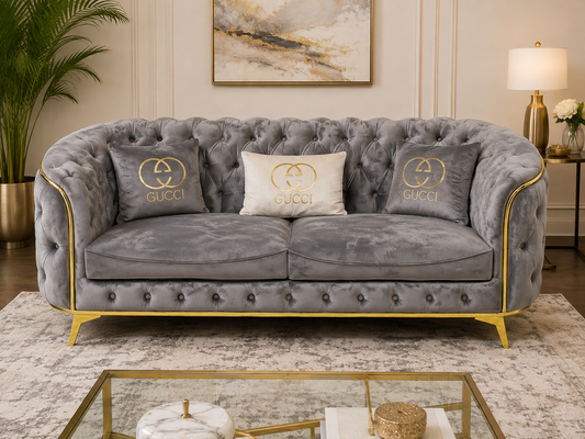 Luxury Grey Tufted Chesterfield Khalifa  Sofa